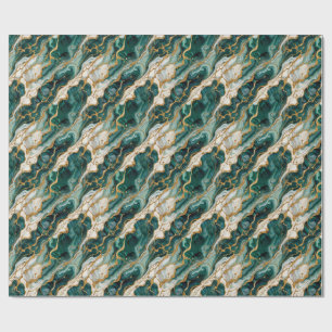 Papier Cadeau Marbre Tourbillon Vert Or Luxe Abstrait