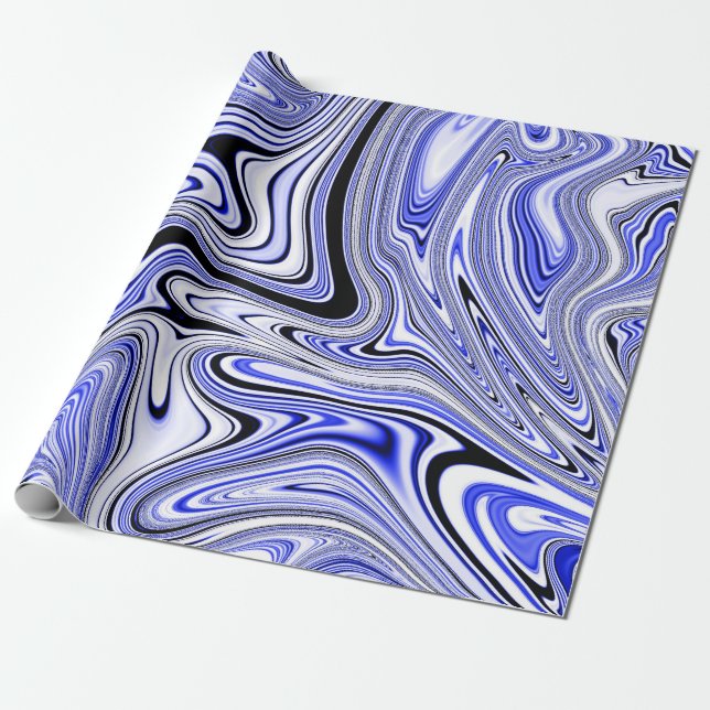 Papier Cadeau Marbre Tourbillonnant Bleu Tendance (Déroulé)
