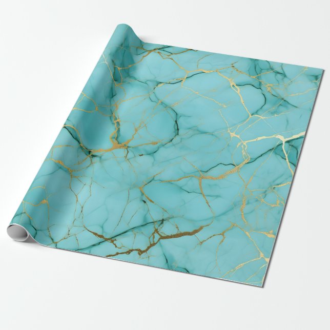Papier Cadeau Marbre Turquoise (Déroulé)