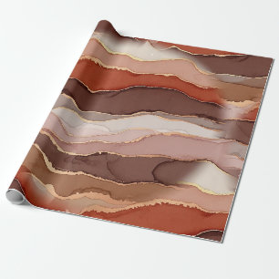 Papier Cadeau Marbre Veine d'Or Terracotta - Luxe Chaud