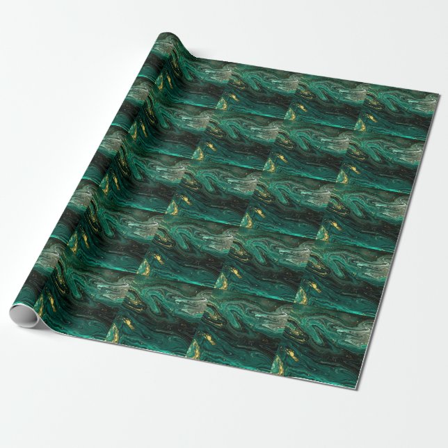 Papier Cadeau Marbre vert : Abstrait Agate Ripple. (Déroulé)