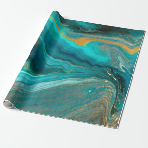 Papier Cadeau marbre vert d'élégance aux lignes d'or