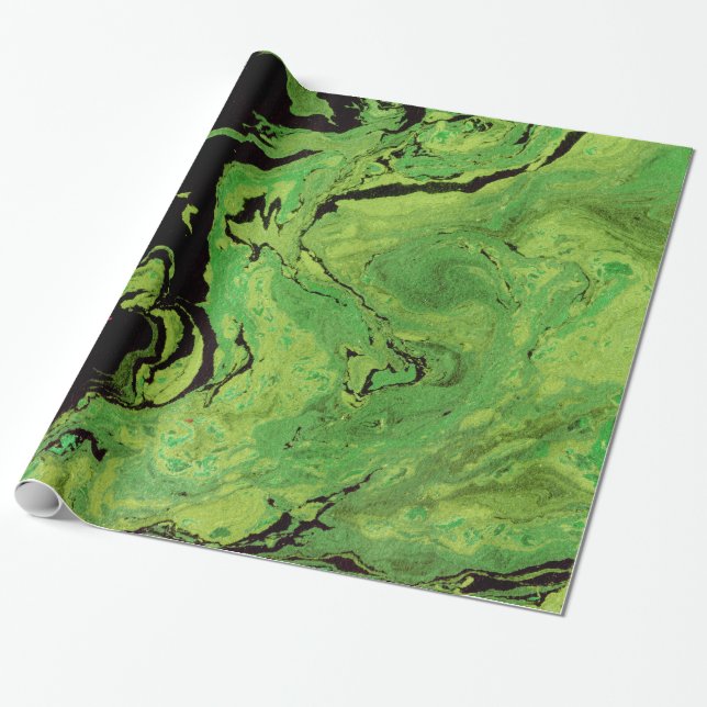 Papier Cadeau Marbre vert noir (Déroulé)