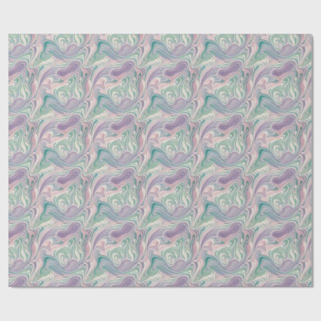 Papier Cadeau Marbre Violet Sarcelle Abstrait Tourbillon Esthéti (Plat)