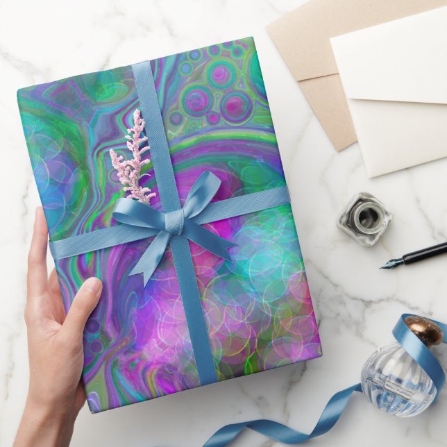 Papier Cadeau Marbre violet, vert et bleu Fluid Art Anniversaire (Cadeaux)