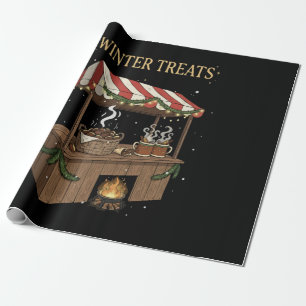 Papier Cadeau Marché de Noël Stand de Traitements Réconfortants