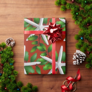 Papier Cadeau Marche de Noël Starfish à Holly sur Rouge