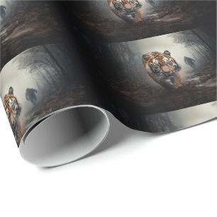 Papier Cadeau Marcher Vieille forêt surréelle de tigres noirs et
