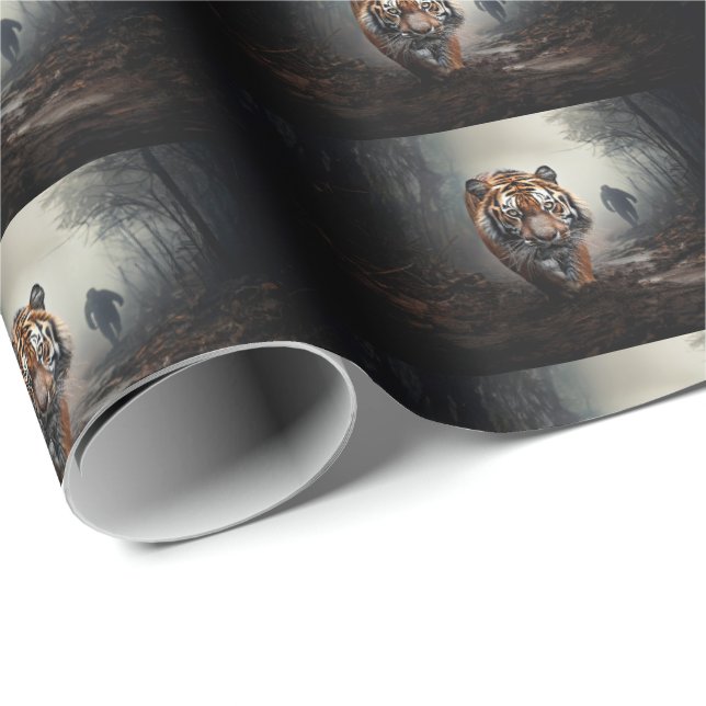 Papier Cadeau Marcher Vieille forêt surréelle de tigres noirs et (Coin rond)