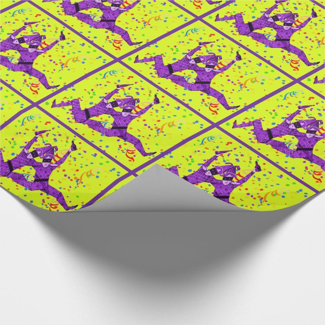 Papier Cadeau Mardi Gras Carnaval Jesters Violets Avec Confetti (Coin)