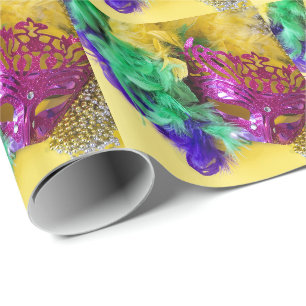 Papier Cadeau Mardi Gras Carnival Masque Plumes Boa perles