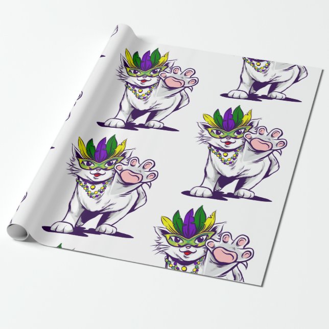 Papier Cadeau mardi gras cat funny kitten (Déroulé)
