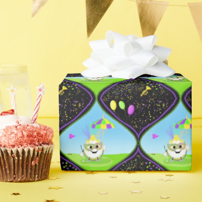 Papier Cadeau Mardi Gras Golf Ball Celebrating  (Fête d'anniversaire)