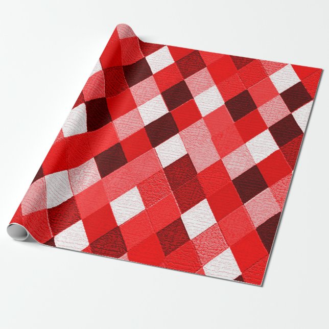 Papier Cadeau MARDI GRAS HARLEQUIN MOTIF Rouge rose blanc Rhombi (Déroulé)