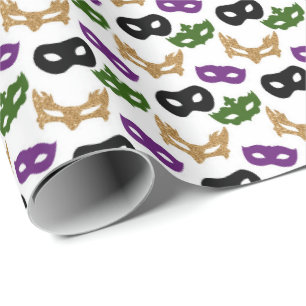 Papier Cadeau Mardi Gras Masque Purple Vert Faux Or Noir