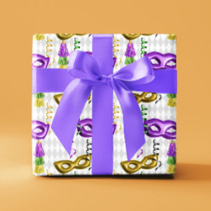 Papier Cadeau Mardi Gras Masques Vert Violet Or Jaune