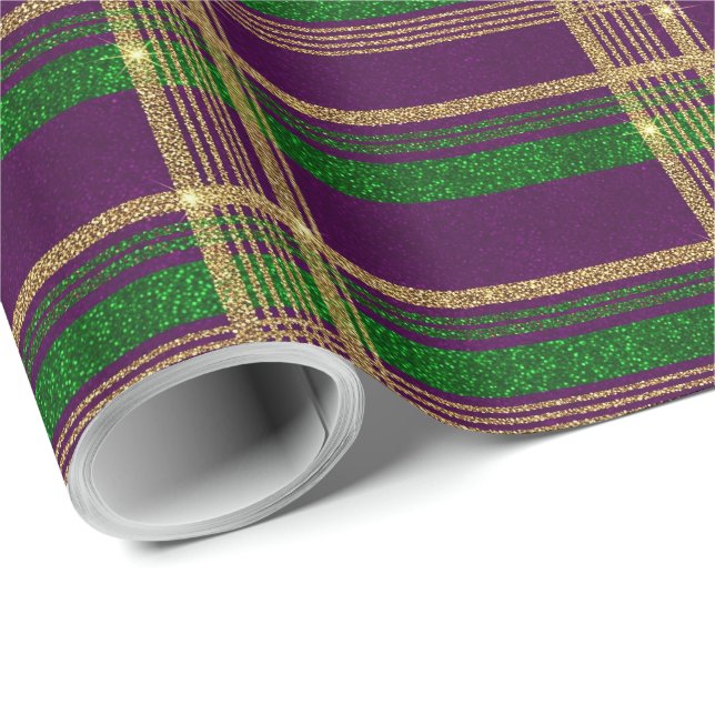 Papier Cadeau Mardi Gras Plaid (Coin rond)