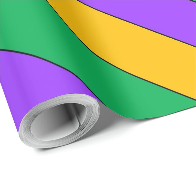 Papier Cadeau Mardi Gras Stripes Motif violet vert jaune (Coin rond)