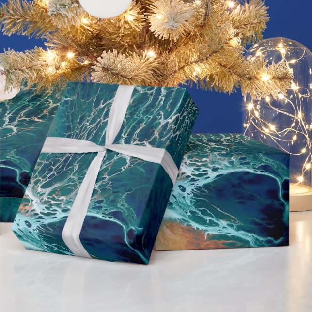Papier Cadeau Marées émeraude en mouvement (Vacances)