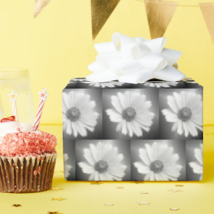 Papier Cadeau marguerite blanche brillante sur noir