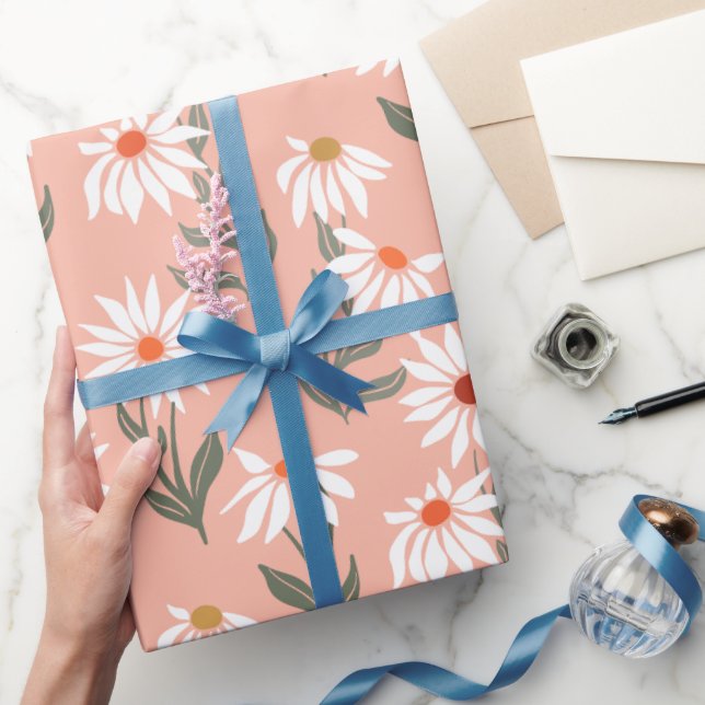 Papier Cadeau Marguerite Blanche Rétro (Cadeaux)