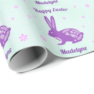 Papier Cadeau Marguerite lapin de Pâques Marguerite violet perso