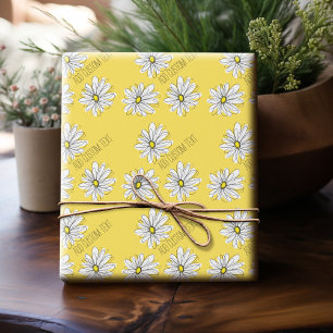 Papier Cadeau Marguerite lunaire jaune et blanc avec texte perso