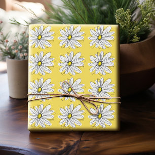 Papier Cadeau Marguerite lunaire jaune et blanc avec texte perso