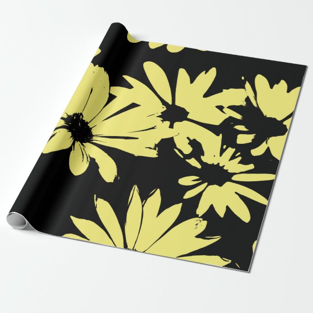 Papier Cadeau Marguerite noire et jaune (Déroulé)