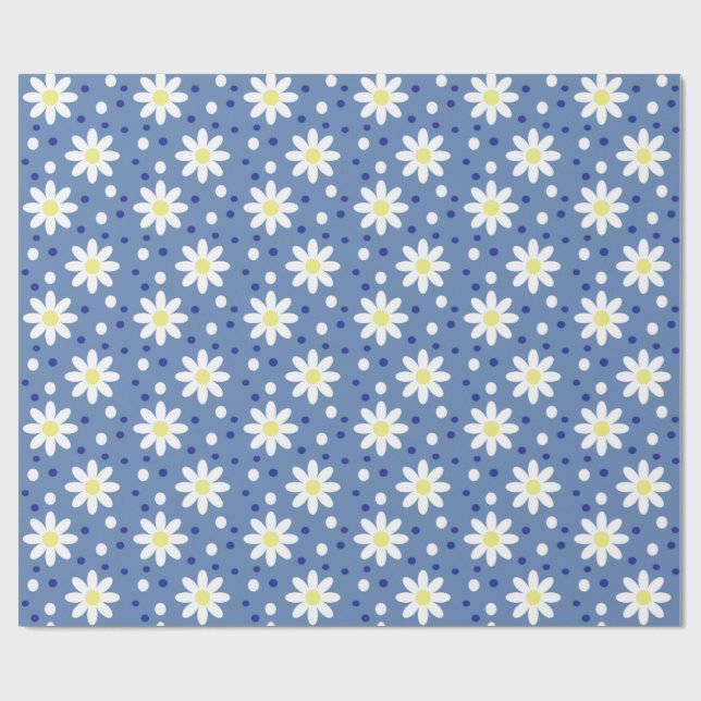 Papier Cadeau marguerite points bleus (Plat)