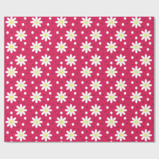 Papier Cadeau marguerite points rouge clair