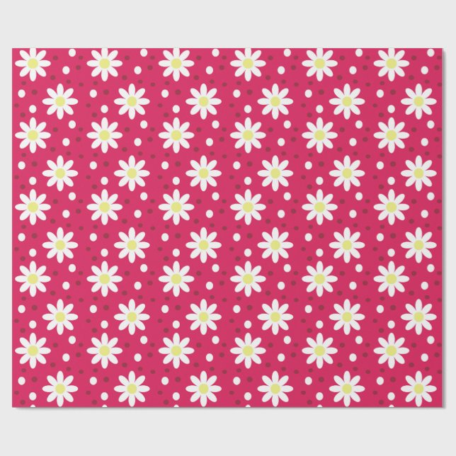 Papier Cadeau marguerite points rouge clair (Plat)