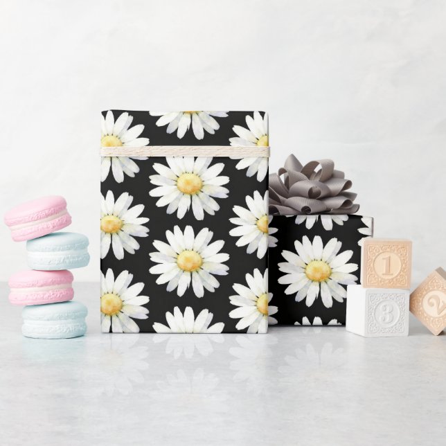 Papier Cadeau Marguerites à points jaunes (Baby Shower)