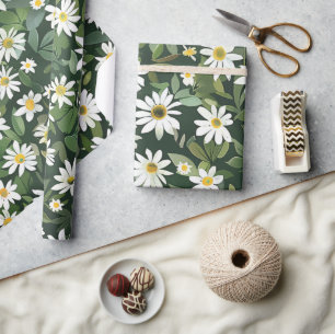 Papier Cadeau Marguerites Blanches Floral Ditsy 60s 70s Hippie G