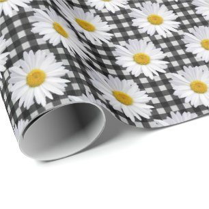 Papier Cadeau Marguerites blanches sur Gingham