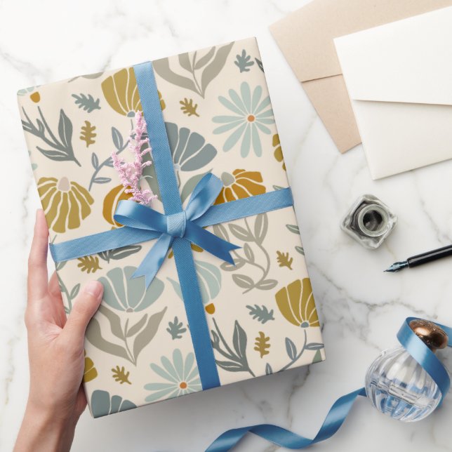 Papier Cadeau Marguerites dorées rétro (Cadeaux)