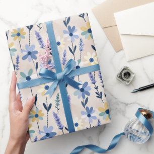 Papier Cadeau Marguerites et Lavande de Prairie Pastel