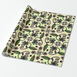 Papier Cadeau Marguerites Rétro Boho Violettes