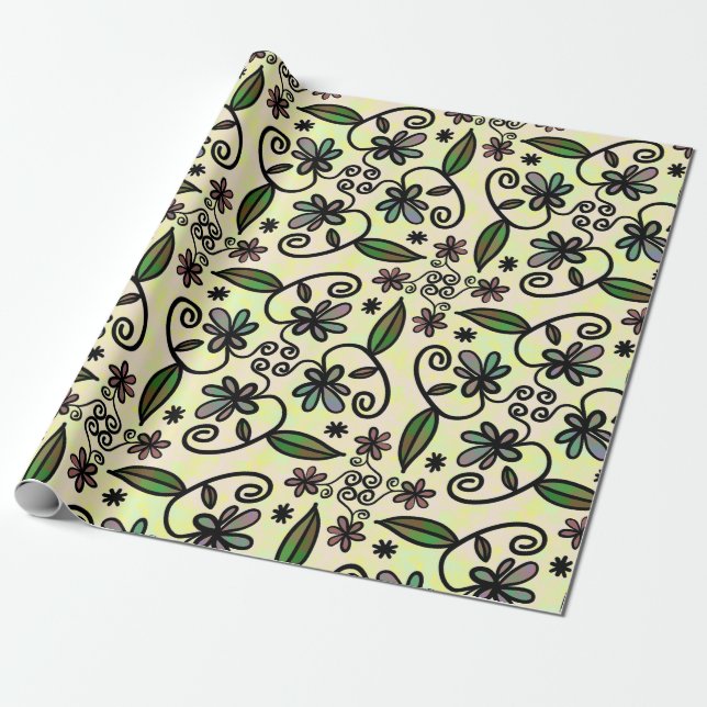 Papier Cadeau Marguerites Rétro Boho Violettes (Déroulé)