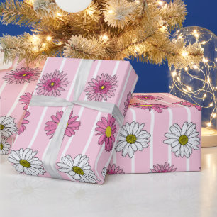 Papier Cadeau Marguerites rose et blanc Fleur sauvage Whimsy