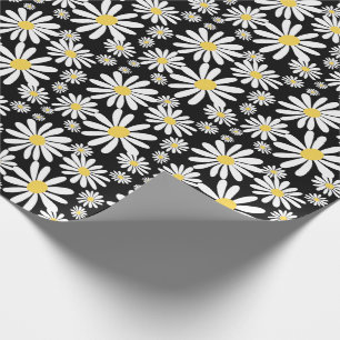 Papier Cadeau Marguerites Super rétro Motif de printemps noir