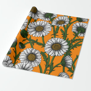 Papier Cadeau Marguerites sur orange