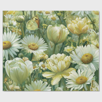 Papier Cadeau Marguerites, Tulipes & Papillons