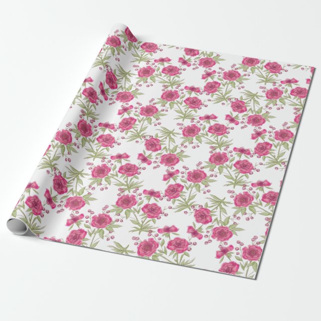 Papier Cadeau Mariage à la Rose Rose Clair (Déroulé)