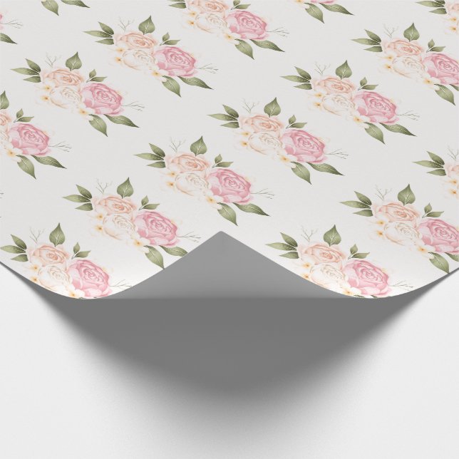 Papier Cadeau Mariage à l'aquarelle florale rose (Coin)