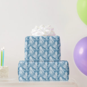 Papier Cadeau Mariage à motif de plume bleu et blanc 