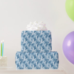 Papier Cadeau Mariage à motif de plumes bleues et blanches 