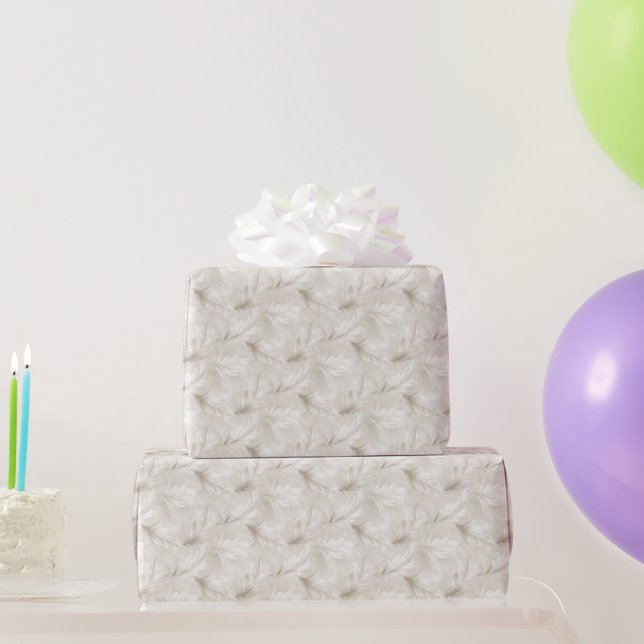 Papier Cadeau Mariage à motif de plumes bronzées et blanches  (Cadeaux de fête)
