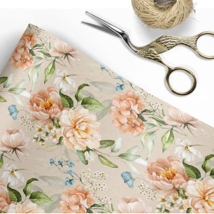 Papier Cadeau Mariage à motif floral aquarelle rose et pêche 