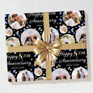 Papier Cadeau Mariage Anniversaire Photo Collage Blue Black Gold